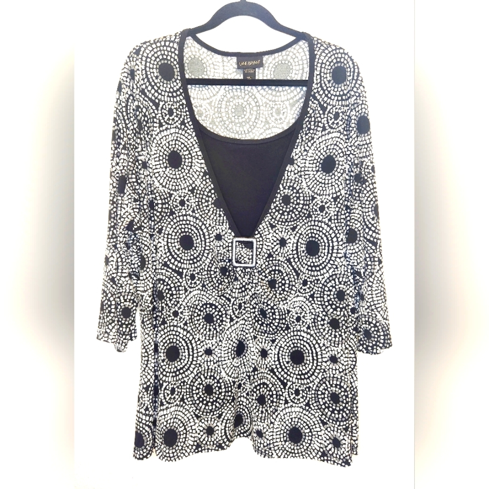 Lane Bryant Black and White Blouse with Buckle Detail Size 26/28